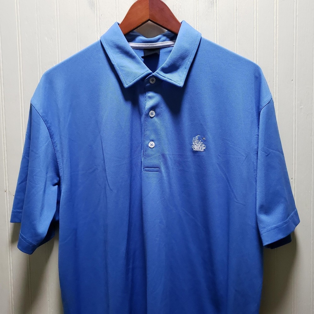 Dunning Golf Polo Shirt Mens L Blue Solid Stretch Short Sleeve Knit‎ Top